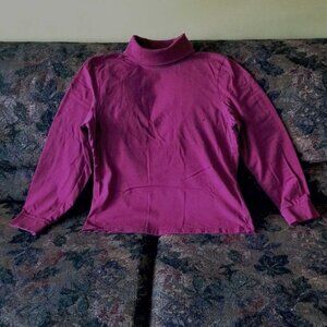 Dark red, cotton, long sleeve with cuff, turtle neck top, M, vintage 80s